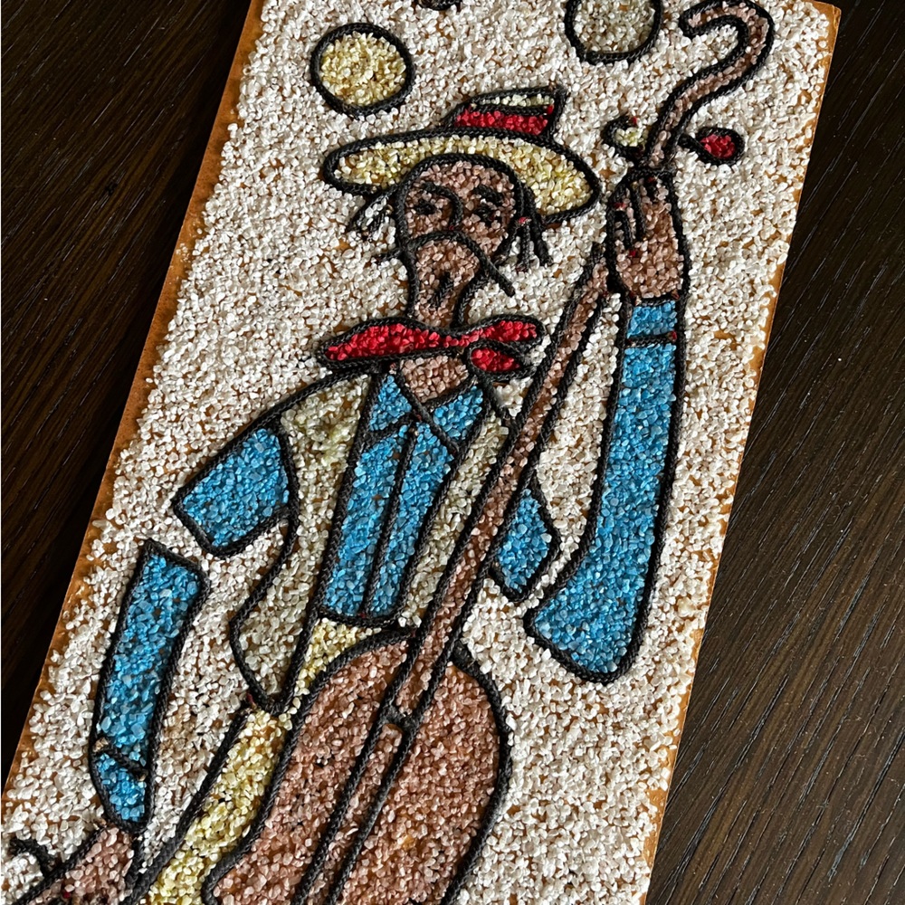 VINTAGE 60s/70s Colorful Mosaic pebble Art piece of bass player musician - Picture 5 of 8